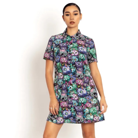 Blackmilk “ZOMBIE CATPOCALYPSE SHORT SLV SHIRT DRESS LIMITED” Size Medium M NWT - Picture 14 of 15